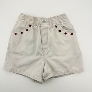 Vintage New Legends Girls Ladybug Daisy Embroidered Shorts Stone Beige Size 6X